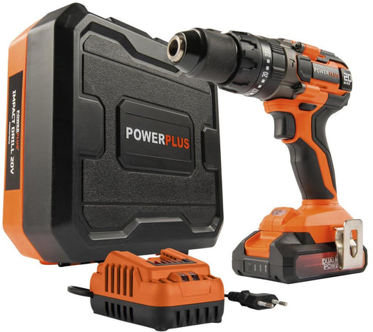 Powerplus schroef-, klopboormachine powdp15211 - klopboormachine van 20v - incl. batterij 20v 2.0ah en lader 2.0a