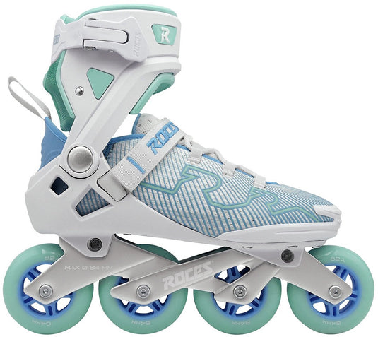 Roces r-evo 84 skeelers – 84mm – softboot – extra comfort stabiliteit – heel lock easy entry – abec-7 – fitness inline skates – dames – wit azuurblauw – maat 37