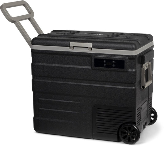 Steamy -e single zone roller elektrische compressor koelbox op wielen - single zone - 65 liter - 12v en 230v - voor auto en camping - zwart