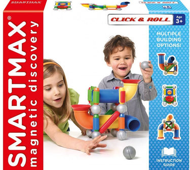 Smartmax click roll - magnetische ballenbaan - 30-delige bouwset met buizen en staven - educatief speelgoed voor kleuters - vanaf 3 jaar