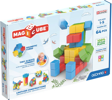 Geomag magicube creative set recycled - magnetische bouwblokken kleurrijk - 64-delig - vanaf 3 jaar