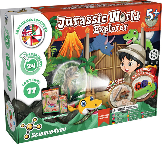 Science 4 you science4you jurassic world explorer – stem kit – dino projector, fossiel opgraving vulkanische uitbarsting – voor kinderen 5+