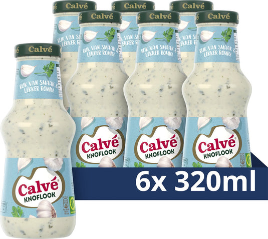 Calvé saus - knoflook - lekker bij al je snacks, de barbecue of bij het gourmetten - 6 x 320 ml