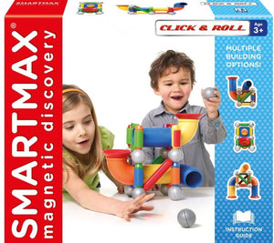 Smartmax click roll - magnetische ballenbaan - 30-delige bouwset met buizen en staven - educatief speelgoed voor kleuters - vanaf 3 jaar