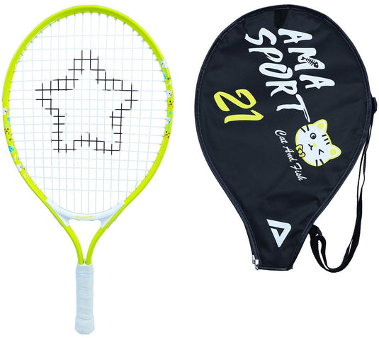 Ama sport kinder tennisracket kat geel 21 inch – lichtgewicht junior racket met tas – ideaal voor beginners –
