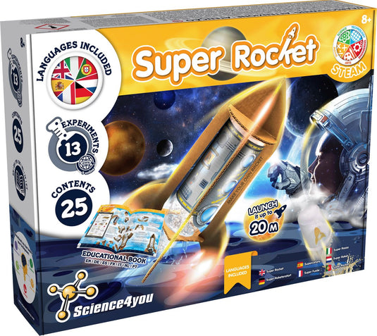 Science 4 you science4you super rocket launch - expermineteerset - 13 expermineten - vliegt tot wel 20m hoog - stem speelgoed
