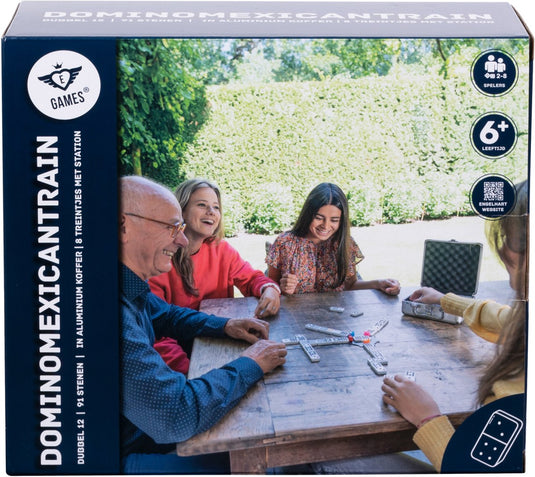 Engelhart domino dubbel 12 mexican train – 91 stenen met gekleurde ogen – luxe aluminium koffer met handvat – inclusief station treinen – strategisch familiespel –