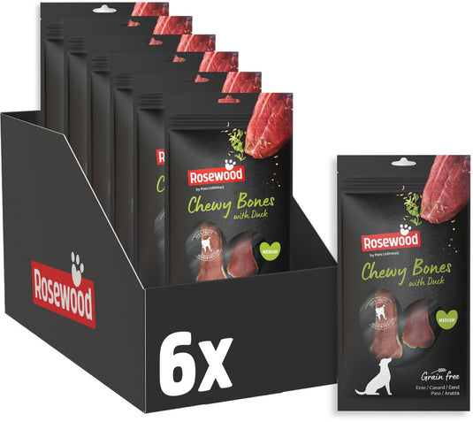 Rosewood chewy bones eend medium - kauwkluiven voor honden - met eend runderhuid - graanvrij - zonder kunstmatige toevoegingen - 6 stuks à 80g
