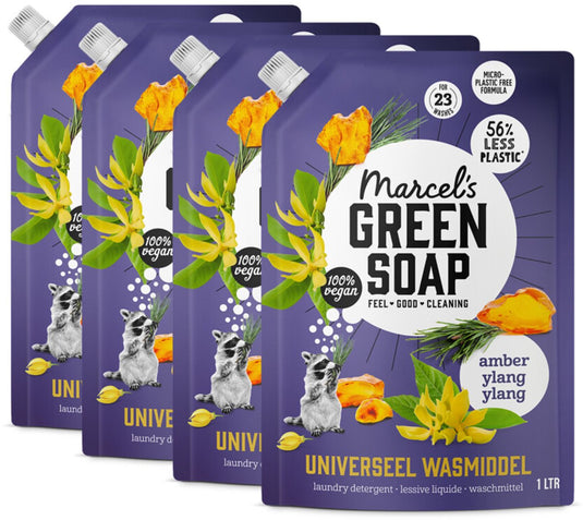 Marcel's green soap universeel wasmiddel navulling - amber ylang ylang - 4 x 1l - 92 wasbeurten