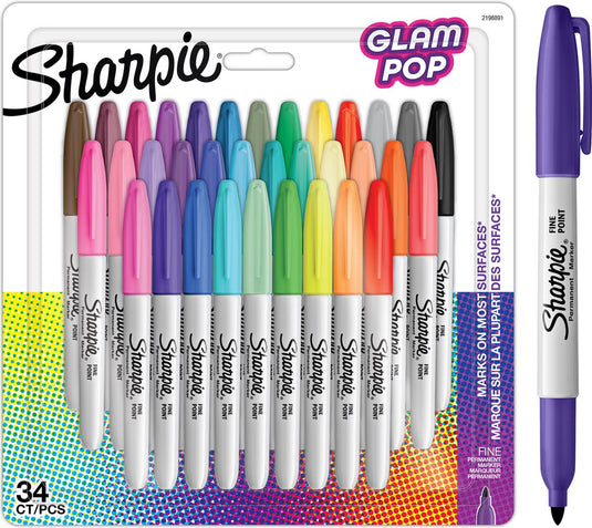Sharpie glam pop permanent markers - 34 markers - multicolor - fijne punt