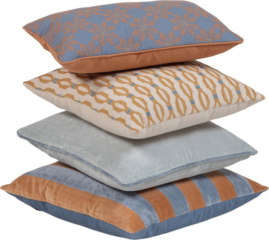 Woood lira kussens - blauw oranje - set van 4