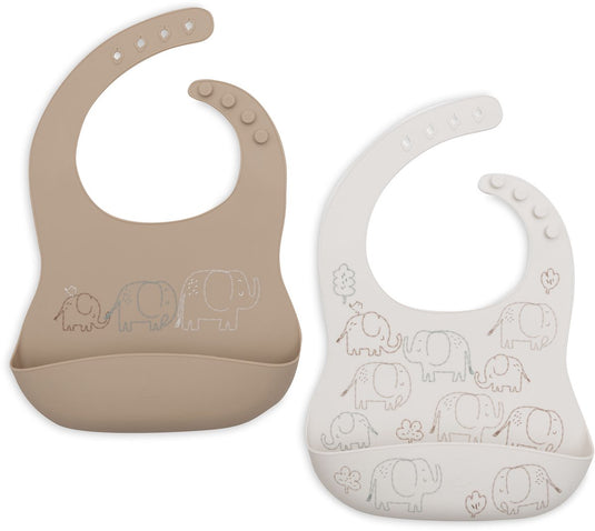 Jollein slabbetjes siliconen - 2 stuks - 31 cm - elephant tales
