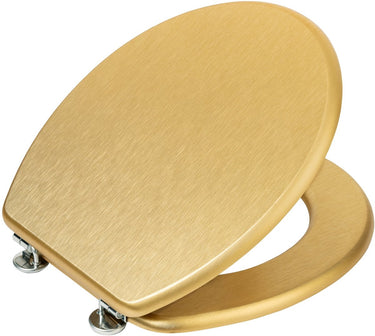 Wenko wc bril aldeno - mat goud mdf - fsc hout - rvs scharnieren - toiletbril - toiletzitting - goud mat