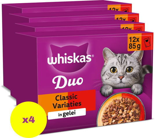 Whiskas kattenvoer - adult 1+ - duo classic variaties gelei - 4x12x85g