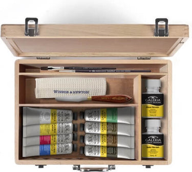 Winsor newton 2190614 galeria acrylverf set luxe houten kist – 15-delig – inclusief ezel, penselen accessoires