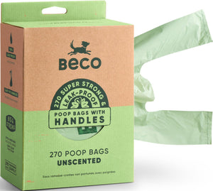 Beco duurzame hondenpoepzakjes gemaakt van gerecycled plastic en handvatten - 270 stuks