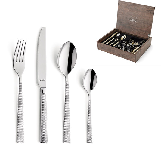 Amefa jewel - 24-delige bestekset - voor 6 personen - zilverkleurig - in luxe houten kist