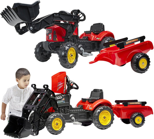 Falk rode supercharger traptractor met te openen motorkap en aanhanger