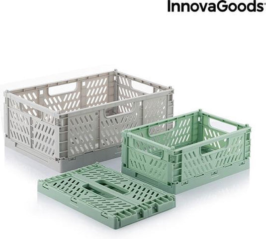 Innovagoods set van 3 opvouwbare en stapelbare opbergkratten boxtor