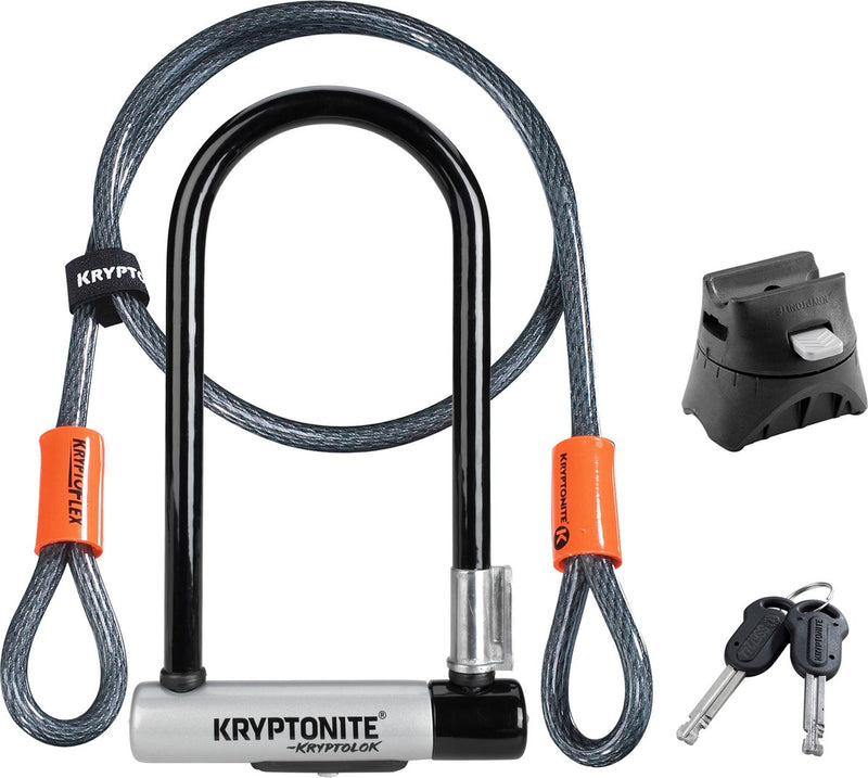 Load image into Gallery viewer, Kryptonite kryptolok standard mini-7 beugelslot met kabel – fiets – art-2 slot – beugelslot (elektrische) fiets – 17,8x8,2 cm - kabel 120 cm lang – oranje zwart
