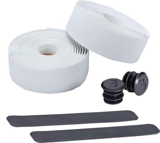 Bbb cycling stuurlint racefiets - zelfklevend stuurtape met stretch materiaal - antislip - lengte: 200cm - dikte: 2mm - inclusief stuurdoppen - wit - raceribbon bht-01