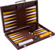 Longfield backgammon 15 inch - bruin, geel wit ingelegd bord - luxe bruine koffer met handvat - engelhart