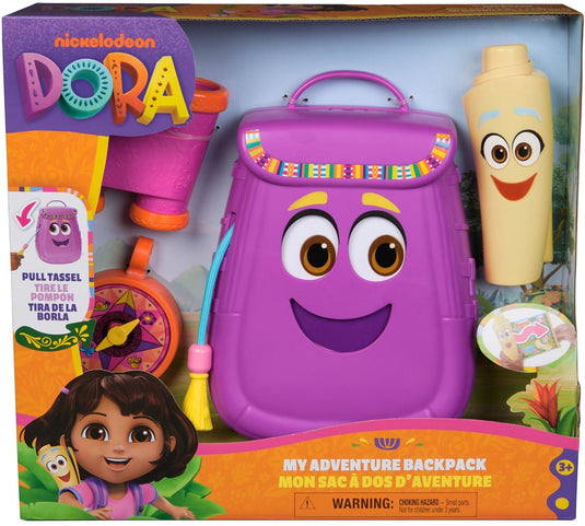 Dora de explorer dora - mijn avonturenrugzak, met ontdekkersaccessoires, een oprolbare kaart, speelgoedverrekijker en kompas