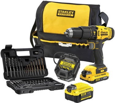 Stanley fatmax v20 18v brushless schroef- klopboormachine + rolmeter, waterpas en bitset in koffer (met 2x 2.0ah accu en lader) sfmck101d2t-qw
