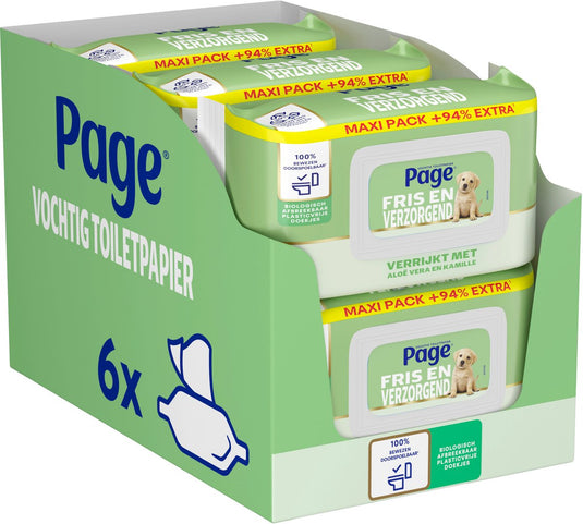 Page ® vochtig toiletpapier - fris en verzorgend (aloë vera) maxi - met aloë vera en kamille - 444 velletjes - 6 x 74 stuks