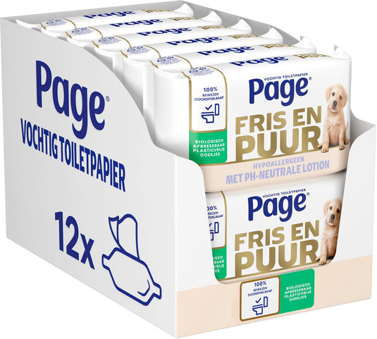 Page ® vochtig toiletpapier - fris en puur (puur) - hypoallergeen - 456 velletjes - 12 x 38 stuks - voordeelverpakking