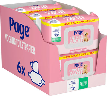 Page ® vochtig toiletpapier - fris en zacht (sensitive) maxi - parfumvrij - 444 velletjes - 6 x 74 stuks
