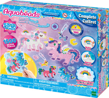 Aquabeads 31944 eenhoornset- complete set 1500 parels in 24 kleuren- inclusief sleutelhangers