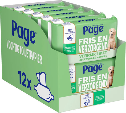 Page ® vochtig toiletpapier - fris en verzorgend (aloë vera) - met aloë vera en kamille - 456 velletjes - 12 x 38 stuks