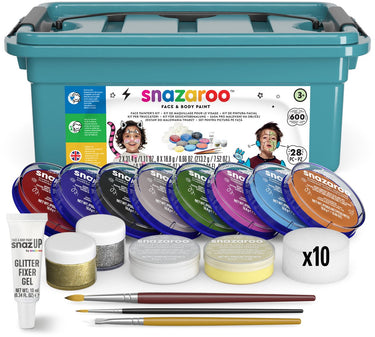 Snazaroo 1172250 professioneel face painting kit – compleet gezichtsschilderingsset voor scholen, feesten partijen – huidvriendelijk, waterbasis inclusief glitter