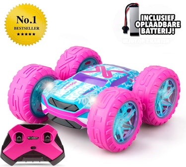 Exost rc 360 cross flash stuntauto roze 1:18 - flashing wheels - incl. oplaadbare batterij - rc auto