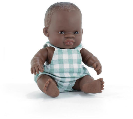 Miniland babypop - afrikaanse jongen 21cm - met vanillegeur - waterdicht - 10 maanden