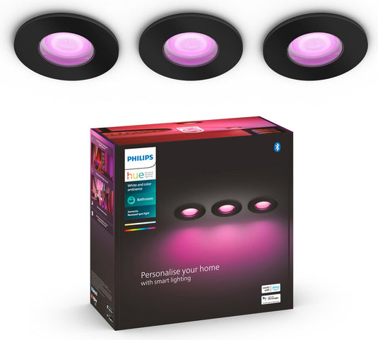 Philips hue xamento badkamerinbouwspot - wit en gekleurd licht - 3-pack - zwart - rond