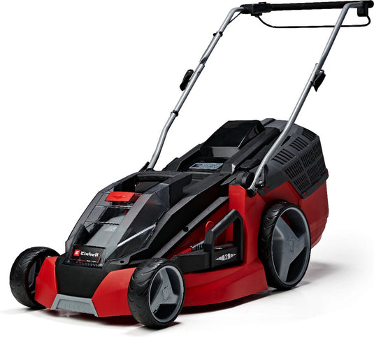 Einhell accu grasmaaier ge-cm 43 li m kit - power x-change - 36 v li-ion - maaibreedte 43 cm - aanbevolen gazonoppervlakte: tot 600 m² - 63 l opvangbak - maaihoogte: 25-75 mm - incl. 2x 4.0ah accu + 2x oplader