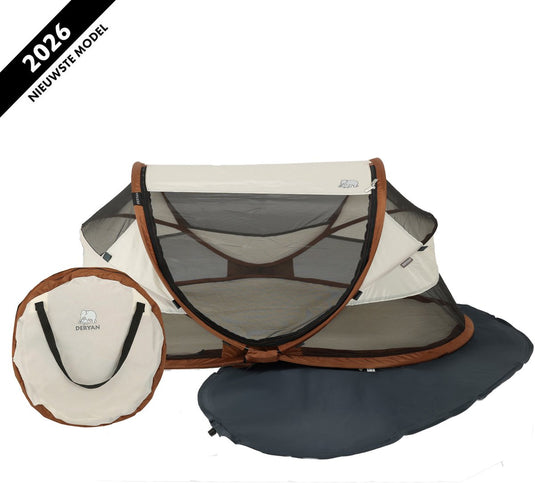 Deryan baby luxe campingbedje - reisbedje baby met matras - sand