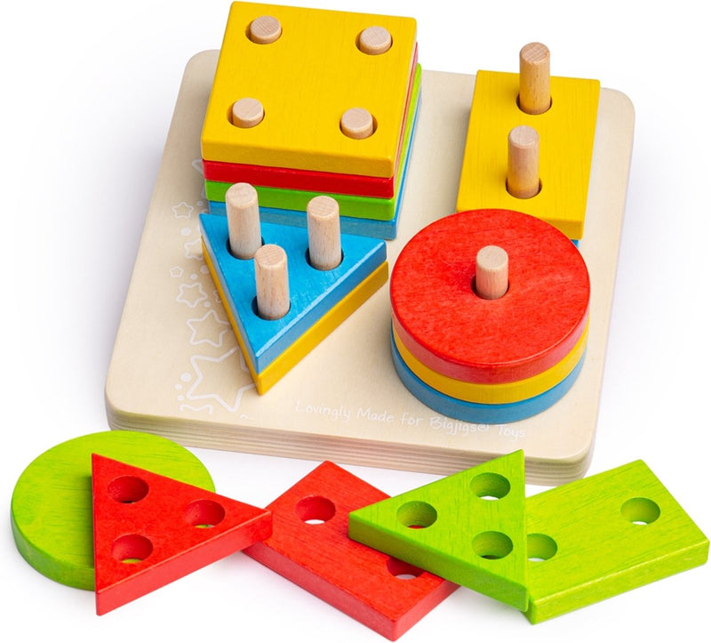 Load image into Gallery viewer, Bigjigs speelgoed bigjigs houten vormen stapelspel, 17dlg.
