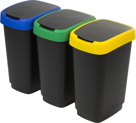 Rotho twist - set van 3 sorteerafvalbakken - 3x 25l