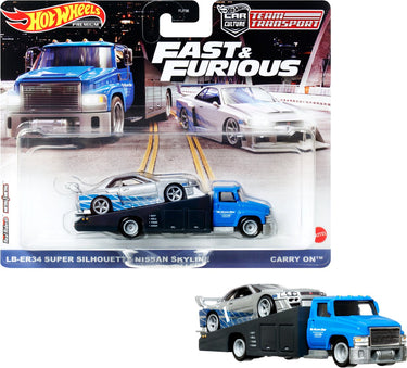 Hot wheels premium teamtransport set van 2 - verrassingsitem - speelgoedvoertuig