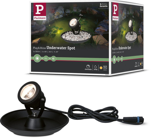 Paulmann plug shine led-spot vijverlamp losse spot ip68 3000k 4w zwart