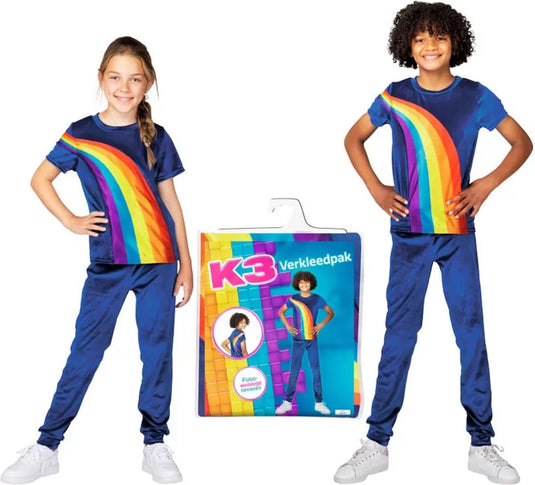 K3 verkleedkleding - verkleedpak regenboog blauw 3 5 jaar - maat 116