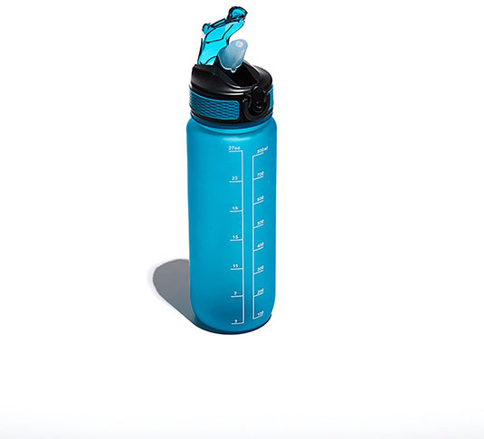 Muitomas sportwaterfles - met maatverdeling - siliconen rietje - vergrendeling op de dop - 750ml - blauw