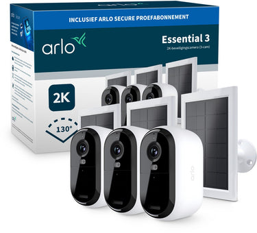 Arlo essential3 2k beveiligingscamera zonnepanelen - 3-pack