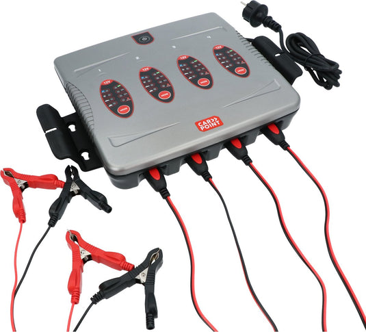 Carpoint bx-6 acculader – 12v – 4 accu’s tegelijk – 16a – volautomatisch 5-staps – led displays – ip64 – lood agm gel