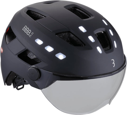 Bbb cycling fietshelm met verlichting vizier - district led faceshield - ebike helm voor heren dames - abs shell - fietshelm met vizier - medium large: 54 - 60cm - mat zwart - bhe-163