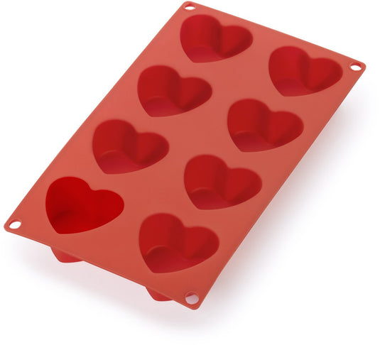 Lékué bakvorm 8 hartjes - siliconen - red