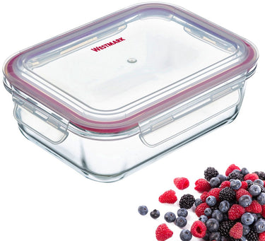 Merkloos sans marque glazen vershouddoos, met clipdeksel, inhoud: 640 ml, luchtdicht, diepvries- en magnetronbestendig, ovenbestendig, bpa-vrij, glas kunststof siliconen, helder rood